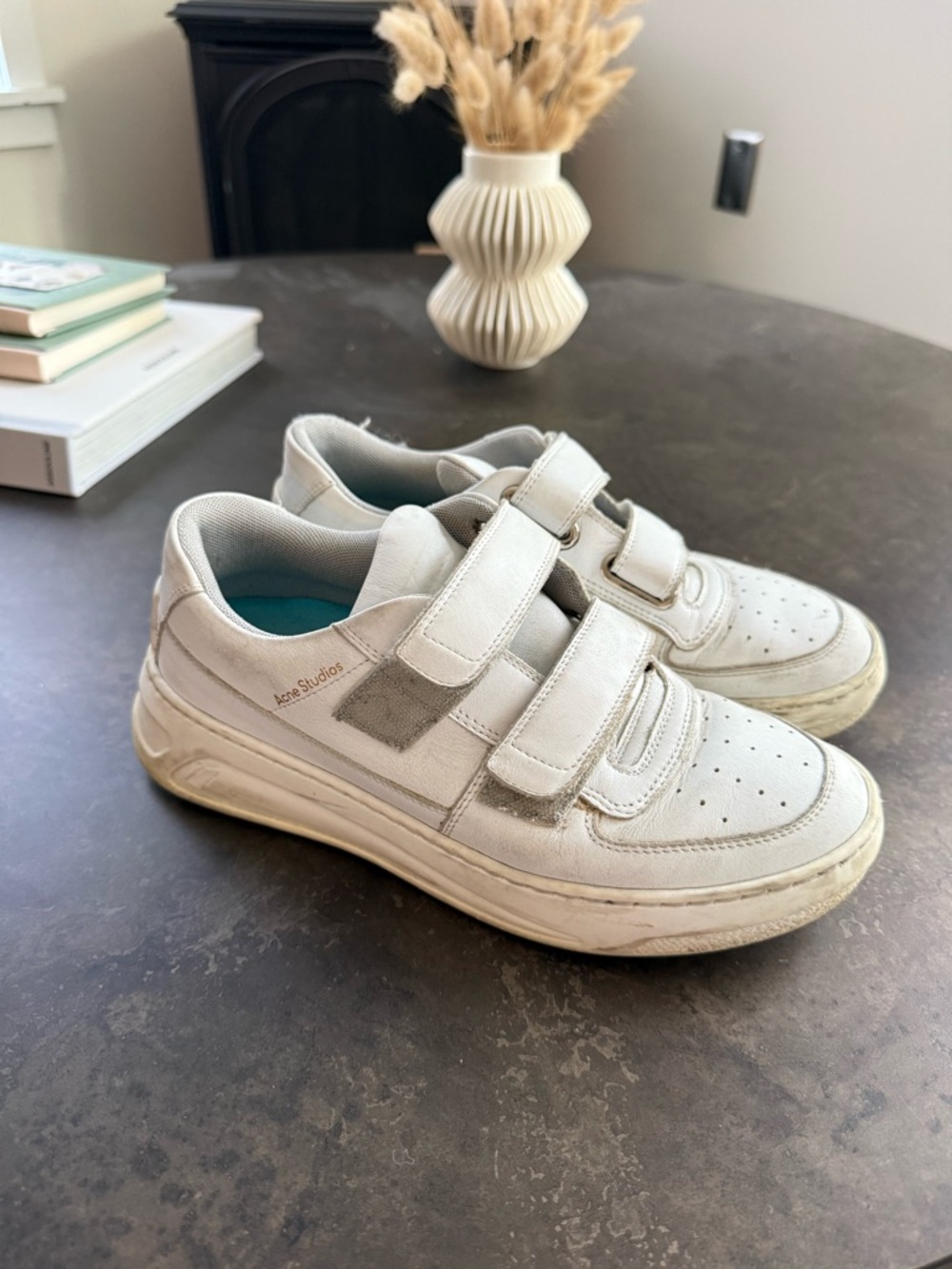 Acne Kids Off-White Leather Velcro Sneakers